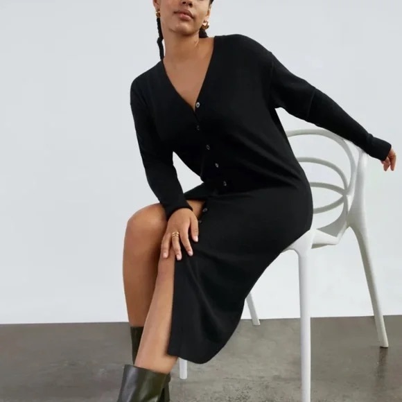 Aritzia Wilfred Utopia Cardigan Sweater Midi Dress V-neck Ribbed Size Medium - Picture 3 of 15